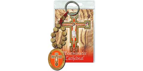 Portachiavi Crocifisso della Cattedrale di Westminster con decina in ulivo e preghiera in inglese