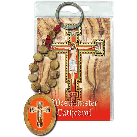 Portachiavi Crocifisso della Cattedrale di Westminster con decina in ulivo e preghiera in inglese