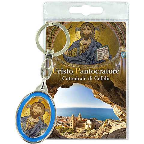 Portachiavi Cristo Pantocratore della Cattedrale di Cefalù con preghiera in italiano