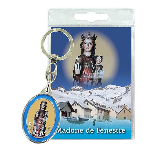 Portachiavi Madone de Fenestre con preghiera in francese