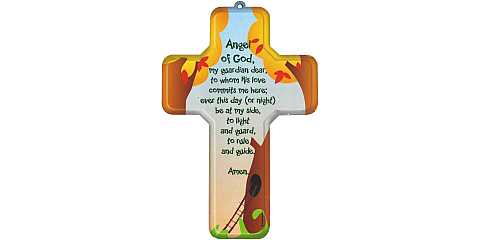 Crocifisso per bambini con la preghiera dell'Angelo di Dio in inglese - 12 x 18 cm
