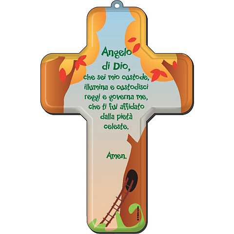 Crocifisso per bambini con la preghiera dell'Angelo di Dio in italiano - 12 x 18 cm