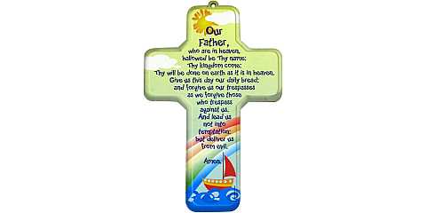 Crocifisso per bambini con la preghiera del Padre Nostro in inglese - 12 x 18 cm