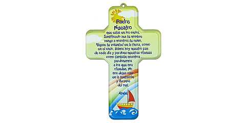 Crocifisso per bambini con la preghiera del Padre Nostro in spagnolo - 12 x 18 cm