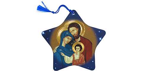 STOCK: Addobbi natalizi albero: Stella Sacra Famiglia con fiocchetto in italiano