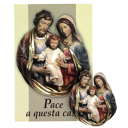 Cartolina benedizione della Famiglia con calamita in legno S.Famiglia - inglese