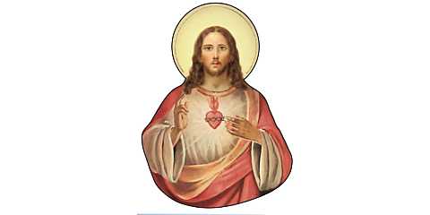Immagine del Sacro Cuore di Gesù sagomata su legno mdf con appoggio - 6 x 8 cm