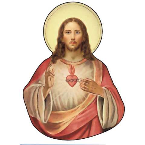 Immagine del Sacro Cuore di Gesù sagomata su legno mdf con appoggio - 6 x 8 cm