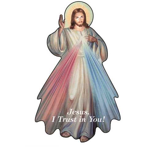 Immagine di Gesù Misericordioso sagomata su legno mdf con appoggio - 5,2 x 8,7 cm