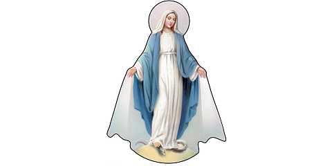 Immagine della Madonna Miracolosa sagomata su legno mdf con appoggio - 6,2 x 8,6 cm 