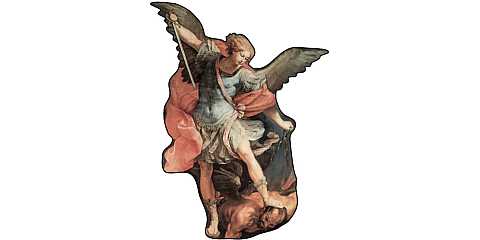 Immagine di San Michele sagomata su legno mdf con appoggio - 6,6 x 8,5 cm 