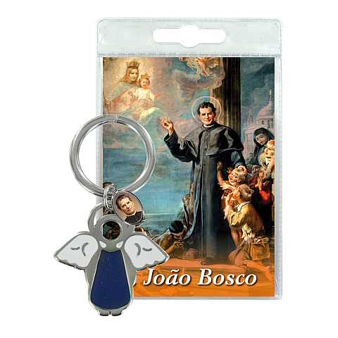 Portachiavi angelo San Giovanni Bosco con preghiera in portoghese