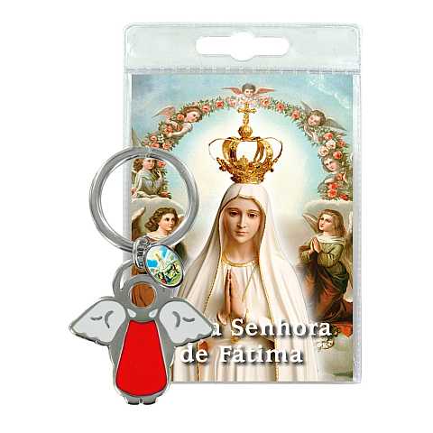 Portachiavi angelo Madonna di Fatima con preghiera in portoghese