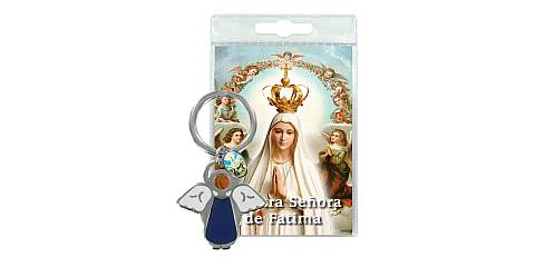Portachiavi angelo Madonna di Fatima con preghiera in spagnolo