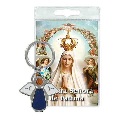 Portachiavi angelo Madonna di Fatima con preghiera in spagnolo