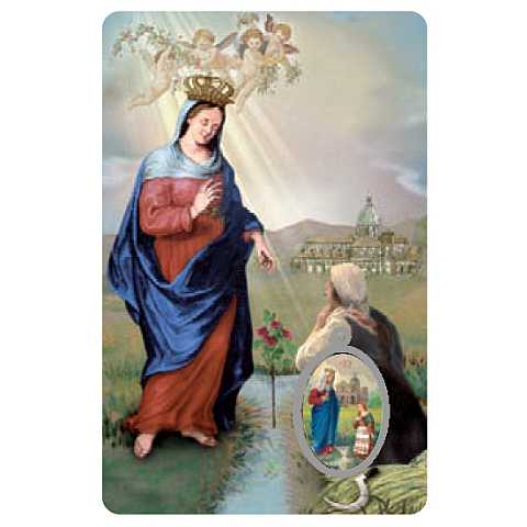 Card Madonna Fatima con medaglia resinata - 5,5 x 8,5 cm - in italiano