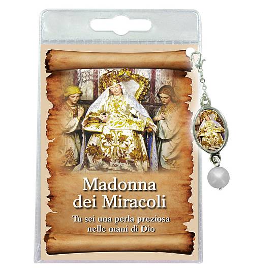 Blister con ciondolo medaglia e perla Madonna dei Miracoli - italiano