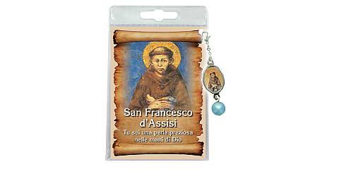 Blister con ciondolo medaglia e perla San Francesco d'Assisi - italiano
