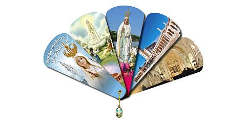 Ventaglio preghiere alla Madonna di Fatima in portoghese con medaglietta 