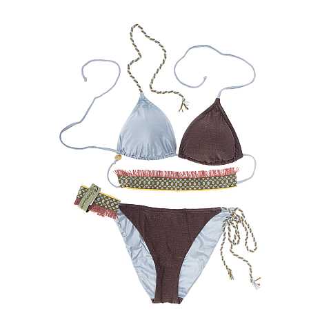 Bikini Triangolo ''Eva Java'', Jersey Elasticizzato, Bicolore Melanzana e Azzurro, Taglia S, IT 40