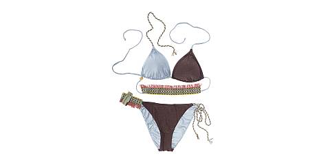 Bikini Triangolo ''Eva Java'', Jersey Elasticizzato, Bicolore Melanzana e Azzurro, Taglia L, IT 44