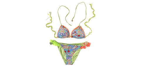 Bikini Triangolo ''Marta Papeete'', Bicolore Fantasia e Verde Effetto Specchio, Taglia S, IT 40