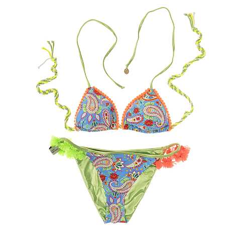Bikini Triangolo ''Marta Papeete'', Bicolore Fantasia e Verde Effetto Specchio, Taglia S, IT 40