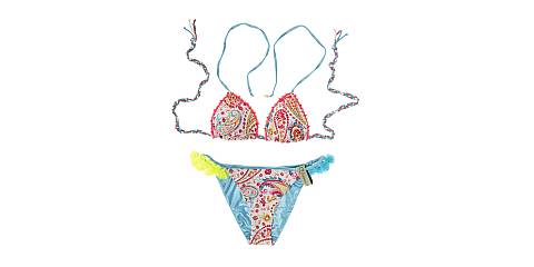 Bikini Triangolo ''Marta Papua'', Bicolore Fantasia e Azzurro Effetto Specchio, Taglia S, IT 40