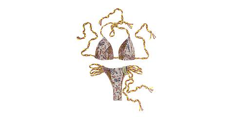 Bikini Triangolo ''Myriam Hiva Oa'', Bicolore Fantasia e Carne, Taglio alla Brasiliana, Taglia S, IT 40
