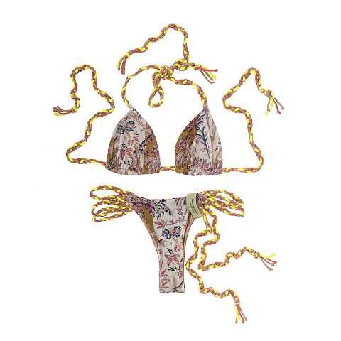 Bikini Triangolo ''Myriam Hiva Oa'', Bicolore Fantasia e Carne, Taglio alla Brasiliana, Taglia L, IT 44