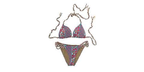 Bikini Triangolo ''Myriam Jakarta'', Bicolore Fantasia e Color Terra, Taglio alla Brasiliana, Taglia S, IT 40