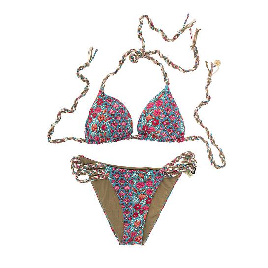 Bikini Triangolo ''Myriam Jakarta'', Bicolore Fantasia e Color Terra, Taglio alla Brasiliana, Taglia S, IT 40