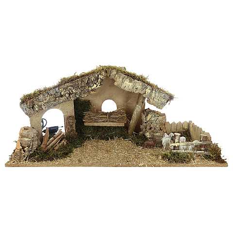 Capanna in legno con fuoco e recinto - Bertoni presepe linea Natale