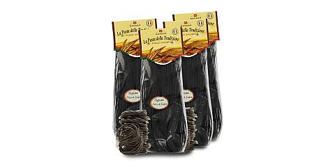 4 Confezioni Di Tagliolini Al Nero Di Seppia, Pasta Artigianale Di Grano Duro, Singola Confezione: 250 Grammi