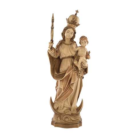Statua della Madonna Bavarese da 30 cm in legno con mordente in 3 toni di marrone - Demetz Deur