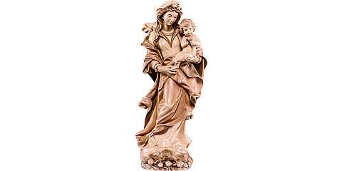 Statua della Madonna con le rose da 30 cm in legno con mordente in 3 toni di marrone - Demetz Deur