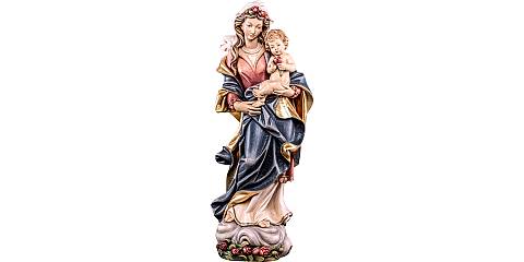Statua della Madonna con le rose da 25 cm in legno dipinto con colori a olio - Demetz Deur