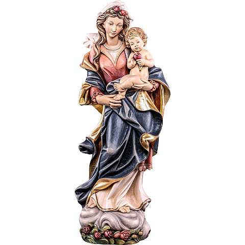 Statua della Madonna con le rose da 50 cm in legno dipinto con colori a olio - Demetz Deur