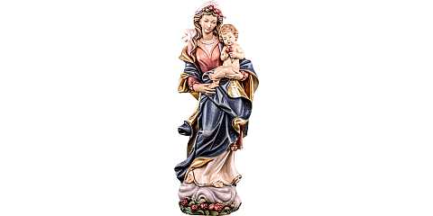 Statua della Madonna con le rose da 60 cm in legno dipinto con colori a olio - Demetz Deur