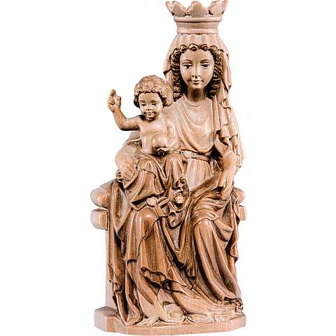 Statua della Madonna di Praga in legno, 3 toni di marrone, linea da 25 cm, Madonne Gotiche - Demetz Deur