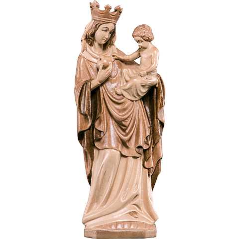 Statua della Madonna di Bressanone in legno, 3 toni di marrone, linea da 35 cm, Madonne Gotiche - Demetz Deur