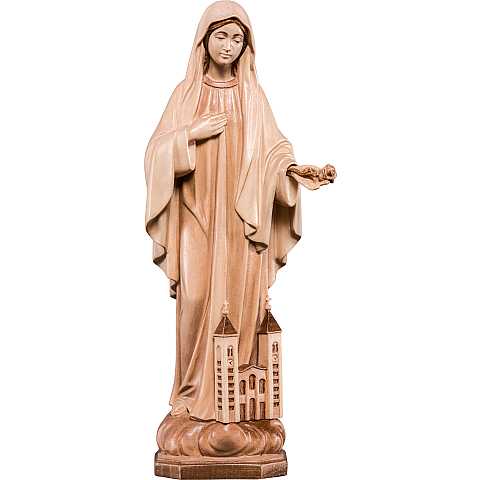 Statua della Madonna di Medjugorje in legno, 3 toni di marrone, linea da 12 cm - Demetz Deur