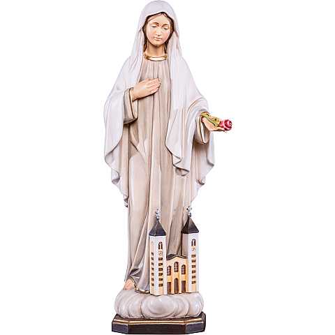 Statua della Madonna di Medjugorje in legno dipinto a mano, linea da 30 cm - Demetz Deur