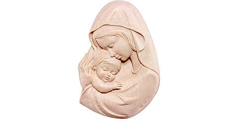 Rilievo della Madonna con Bambino da Parete, Legno Naturale, Linea da 15 Cm Circa - Demetz Deur