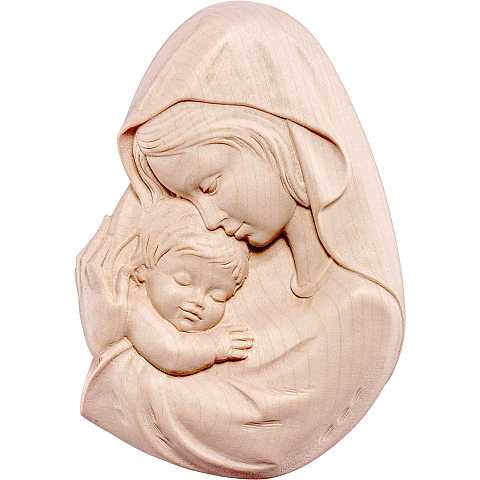 Rilievo della Madonna con Bambino da Parete, Legno Naturale, Linea da 55 Cm Circa - Demetz Deur