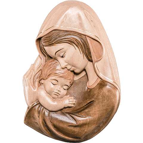 Rilievo della Madonna con Bambino da Parete, Legno Naturale, Linea da 55 Cm Circa - Demetz Deur
