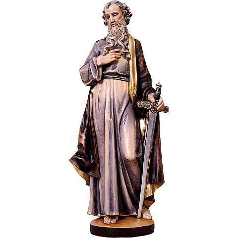Statua di San Paolo in Legno Colorato Dipinto a Mano, Altezza 60 Cm Circa - Demetz Deur