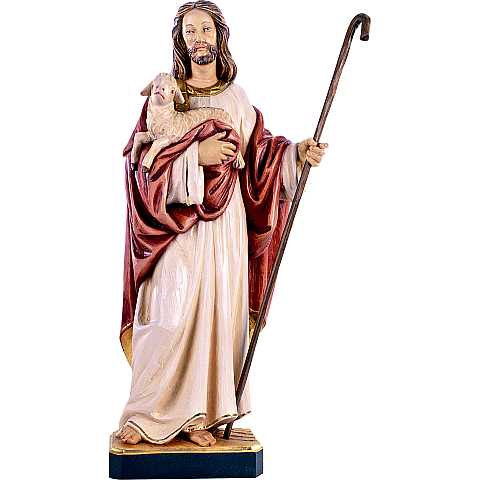Statua di Gesù Buon Pastore senza pecore in Legno Colorato Dipinto a Mano, Altezza 80 Cm Circa - Demetz Deur