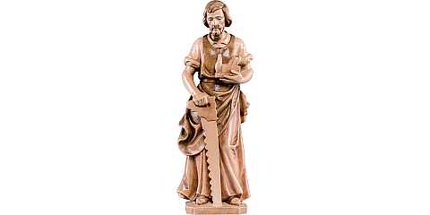Statua di San Giuseppe falegname in Legno, Rifinitura 3 Toni di Marrone, Altezza 40 Cm Circa - Demetz Deur