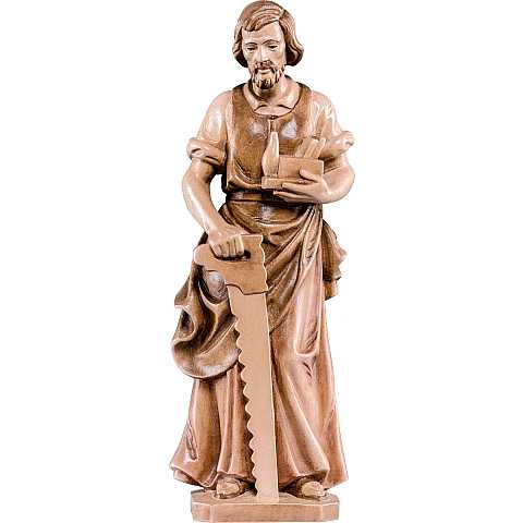 Statua di San Giuseppe falegname in Legno, Rifinitura 3 Toni di Marrone, Altezza 50 Cm Circa - Demetz Deur